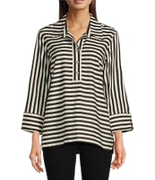 Ali Miles Stripe Collared 3/4 Sleeve Top