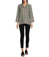 Ali Miles Stripe Collared 3/4 Sleeve Top