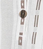Ali Miles Stripe Dotted Geometric Linen Blend Wire Collar 3/4 Roll-Tab Sleeve Tunic