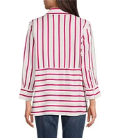 Ali Miles Stripe Point Collar 3/4 Sleeve Button Front Tunic