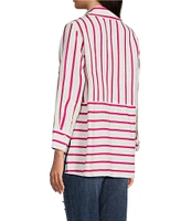 Ali Miles Stripe Point Collar 3/4 Sleeve Button Front Tunic
