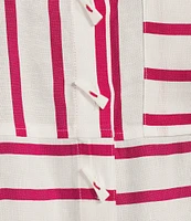 Ali Miles Stripe Point Collar 3/4 Sleeve Button Front Tunic