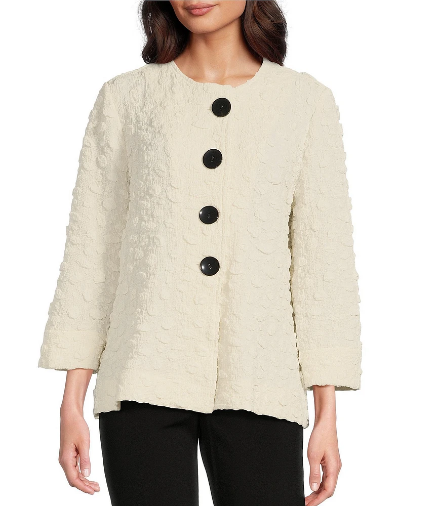 Ali Miles Textured Knit Crew Neckline 3/4 Sleeve Jacket