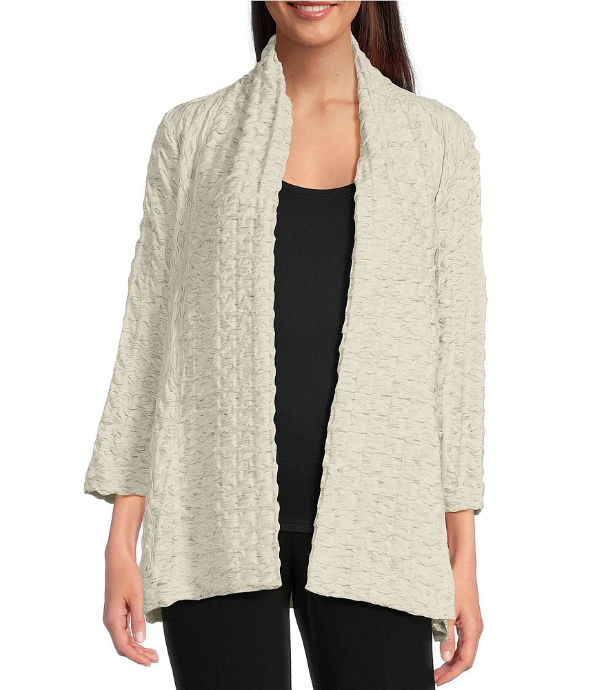 Ali Miles Textured Knit Open Front 3/4 Sleeve Cardigan