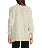 Ali Miles Textured Knit Open Front 3/4 Sleeve Cardigan