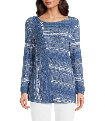 Ali Miles Textured Knit Round Neck Long Sleeve Top