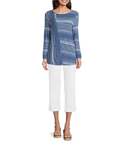 Ali Miles Textured Knit Round Neck Long Sleeve Top