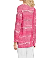Ali Miles Textured Knit Round Neck Long Sleeve Top