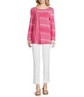 Ali Miles Textured Knit Round Neck Long Sleeve Top