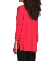 Ali Miles Textured Round Neck 3/4 Sleeve Hi-Low Hem Top