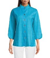 Ali Miles Textured Soft Point Collar 3/4 Sleeve Button Front Tunic