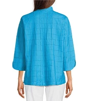 Ali Miles Textured Soft Point Collar 3/4 Sleeve Button Front Tunic