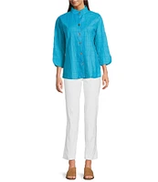Ali Miles Textured Soft Point Collar 3/4 Sleeve Button Front Tunic