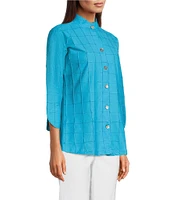 Ali Miles Textured Soft Point Collar 3/4 Sleeve Button Front Tunic