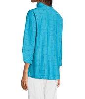 Ali Miles Textured Soft Point Collar 3/4 Sleeve Button Front Tunic