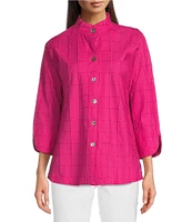 Ali Miles Textured Soft Point Collar 3/4 Sleeve Button Front Tunic