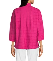 Ali Miles Textured Soft Point Collar 3/4 Sleeve Button Front Tunic