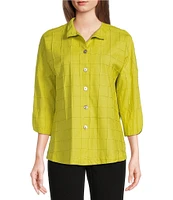 Ali Miles Textured Soft Point Collar 3/4 Sleeve Button Front Tunic