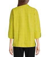 Ali Miles Textured Soft Point Collar 3/4 Sleeve Button Front Tunic