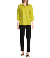 Ali Miles Textured Soft Point Collar 3/4 Sleeve Button Front Tunic