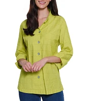 Ali Miles Textured Soft Point Collar 3/4 Sleeve Button Front Tunic