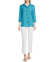 Ali Miles Textured Wire Collar 3/4 Sleeve Button Front Tunic