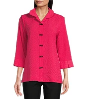 Ali Miles Textured Wire Collar 3/4 Sleeve Button Front Tunic