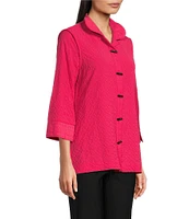 Ali Miles Textured Wire Collar 3/4 Sleeve Button Front Tunic