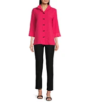 Ali Miles Textured Wire Collar 3/4 Sleeve Button Front Tunic