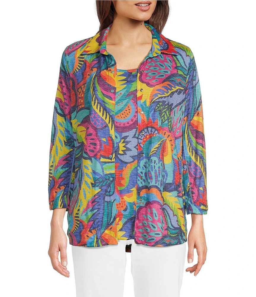 Ali Miles Tropical Multi Print Button Front Tank Set