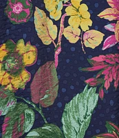 Ali Miles Tropical Printed Crinkle Point Collar 3/4 Sleeve Button Front Tunic