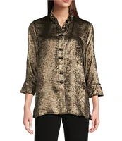 Ali Miles Wire Collar 3/4 Sleeve Button Front Tunic