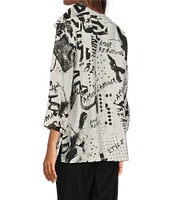 Ali Miles Black White Print Wire Collar 3/4 Sleeve Button Front Tunic