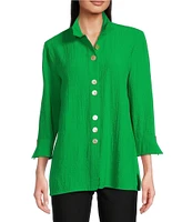Ali Miles Wire Collar Straight Side Vent Hem 3/4 Sleeve Button Front Tunic