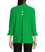 Ali Miles Wire Collar Straight Side Vent Hem 3/4 Sleeve Button Front Tunic