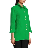 Ali Miles Wire Collar Straight Side Vent Hem 3/4 Sleeve Button Front Tunic