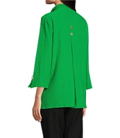 Ali Miles Wire Collar Straight Side Vent Hem 3/4 Sleeve Button Front Tunic