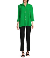 Ali Miles Wire Collar Straight Side Vent Hem 3/4 Sleeve Button Front Tunic