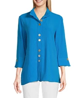 Ali Miles Wire Collar Straight Side Vent Hem 3/4 Sleeve Button Front Tunic