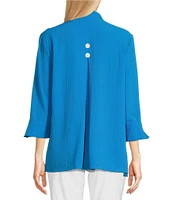 Ali Miles Wire Collar Straight Side Vent Hem 3/4 Sleeve Button Front Tunic