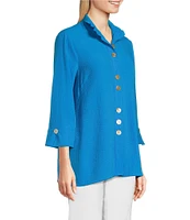 Ali Miles Wire Collar Straight Side Vent Hem 3/4 Sleeve Button Front Tunic