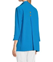 Ali Miles Wire Collar Straight Side Vent Hem 3/4 Sleeve Button Front Tunic