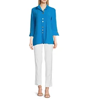 Ali Miles Wire Collar Straight Side Vent Hem 3/4 Sleeve Button Front Tunic