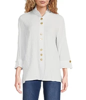 Ali Miles Wire Collar Straight Side Vent Hem 3/4 Sleeve Button Front Tunic