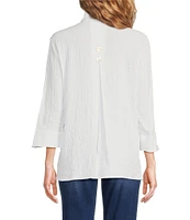 Ali Miles Wire Collar Straight Side Vent Hem 3/4 Sleeve Button Front Tunic