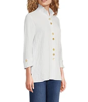 Ali Miles Wire Collar Straight Side Vent Hem 3/4 Sleeve Button Front Tunic