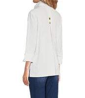 Ali Miles Wire Collar Straight Side Vent Hem 3/4 Sleeve Button Front Tunic