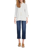 Ali Miles Wire Collar Straight Side Vent Hem 3/4 Sleeve Button Front Tunic