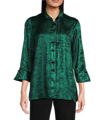 Ali Miles Wire Collar 3/4 Sleeve Button Front Tunic