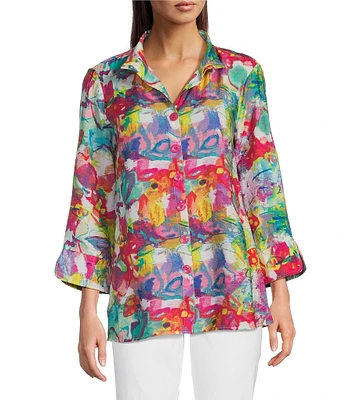 Ali Miles Wire Collar 3/4 Sleeve Woven Blouse